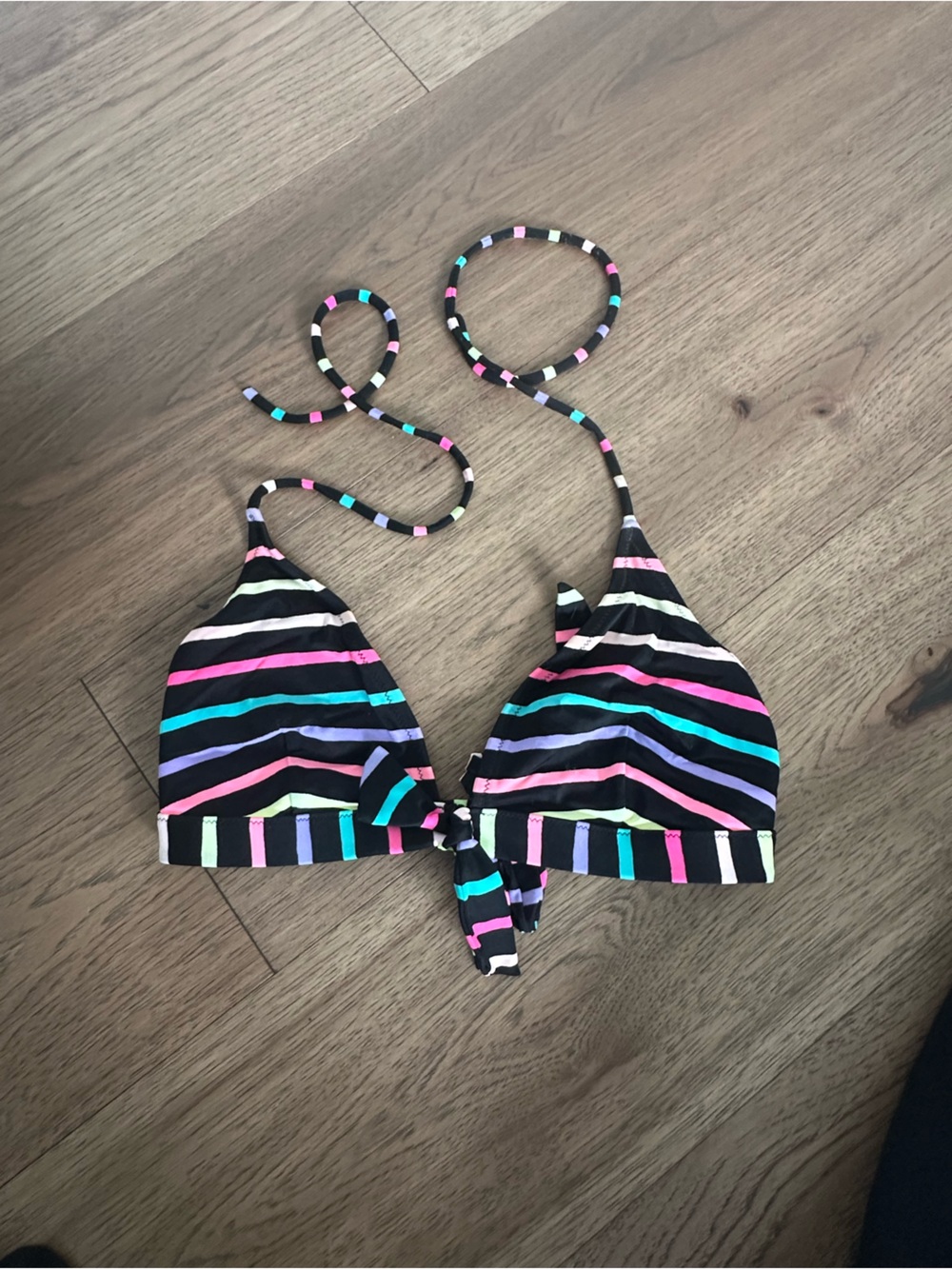 Victoria's Secret Neon Stripe Triangle Bikini Top - Black & Coral